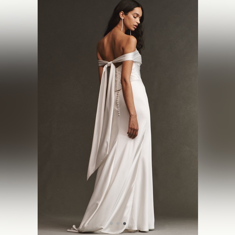 Watters 2-Piece Ivory Off-Shoulder Satin Dress - Picture 14 of 16